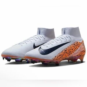Nike White and Orange Soccer Cleats with Black Swoosh